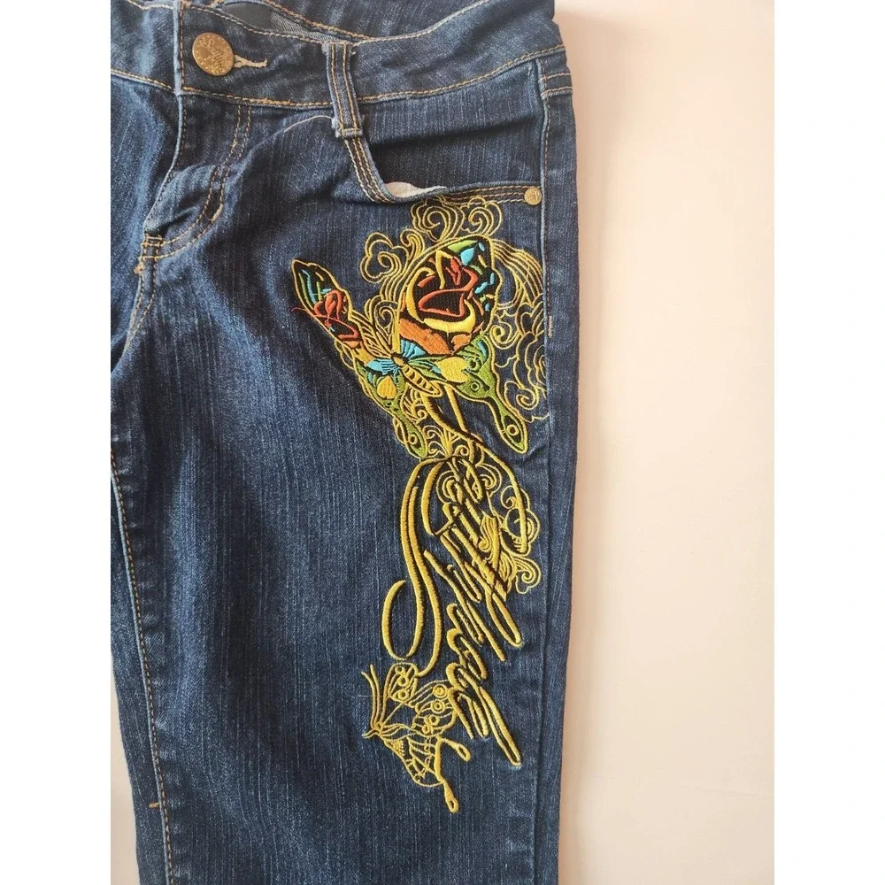 Southpole Womens Bermuda Jean Shorts 7 Embroidered Logo Y2K‎ Streetwear Casual